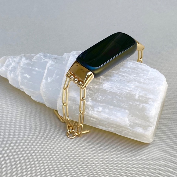 14k Gold Metal Paperclip Chain Fitbit Luxe Band Women Fashion Luxury Bracelet - Picture 2 of 8